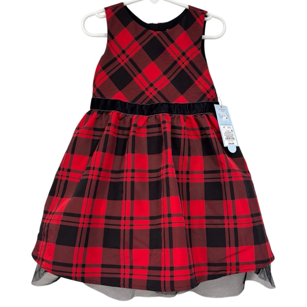 Cat & Jack Red & Black Plaid Girls Formal Holiday dress size 4T NWT